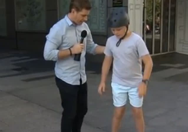 Sam and Charlie discuss hoverboards in Rundle Mall. Source: Sunrise.
