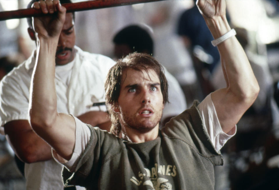 American actor Tom Cruise on the set of Born on the Fourth of July, based on the book by Ron Kovic and directed by Oliver Stone. (Photo by Universal Pictures/Sunset Boulevard/Corbis via Getty Images)