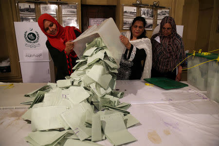 Election officials count ballots after polls closed during the general election in Islamabad, Pakistan, July 25, 2018. REUTERS/Athit Perawongmetha