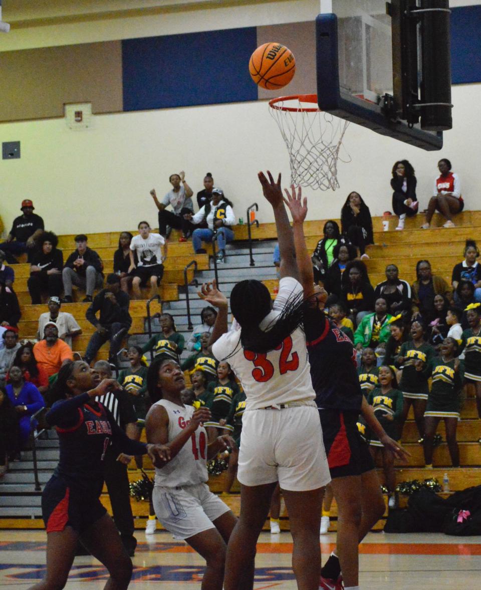 Palm Beach Gardens' Latasha Whyte takes a shot against Centennial on Feb. 9, 2024.