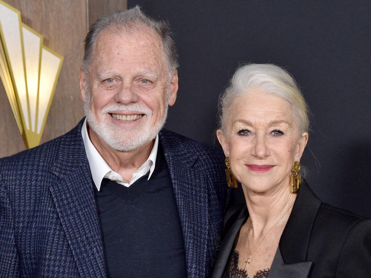 Taylor Hackford and Helen Mirren attend the Los Angeles Premiere Of Paramount+'s "1923" at Hollywood American Legion on December 02, 2022 in Los Angeles, California