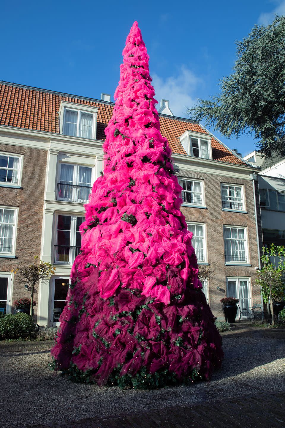 a tree with pink leaves