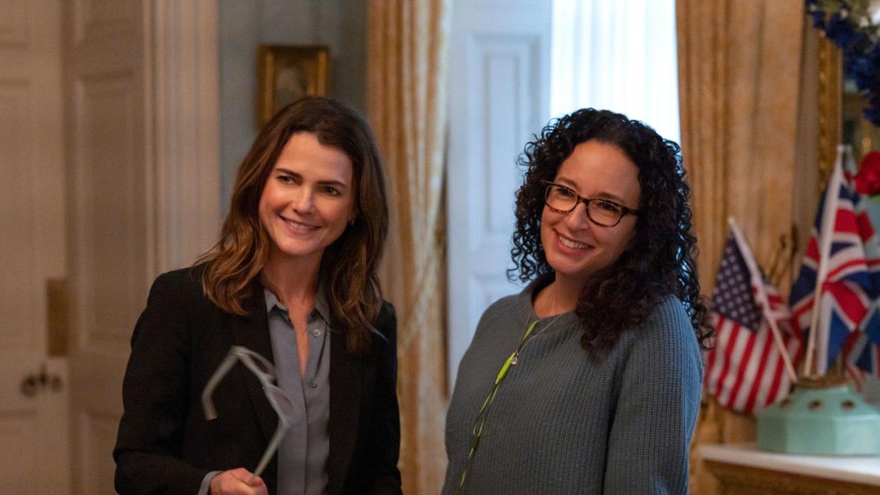 the diplomat l to r keri russell as kate wyler, showrunner debora cahn in episode 201 of the diplomat cr alex baileynetflix 2023