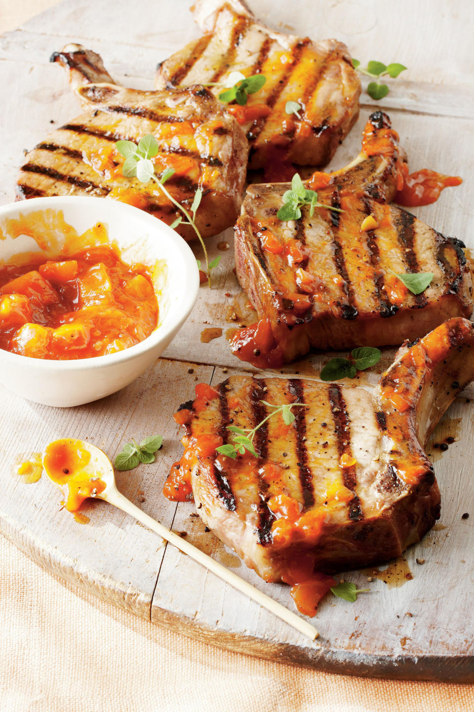 Brown Sugar Pork Chops with Peach Barbecue Sauce