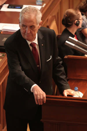 Czech President Milos Zeman attends a parliamentary session during a confidence vote for the newly appointed government led by Czech Prime Minister Andrej Babis, in Prague, Czech Republic, July 11, 2018. REUTERS/Milan Kammermayer