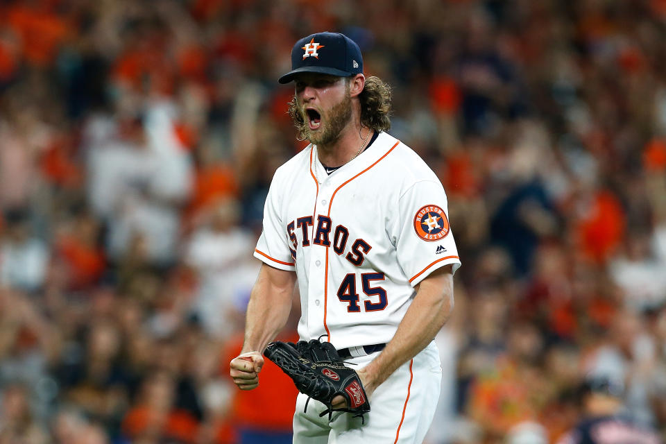 Gerrit Cole struck out 12 to lead the Astros to an ALDS Game 2 win over the Indians. (Photo by Bob Levey/Getty Images)