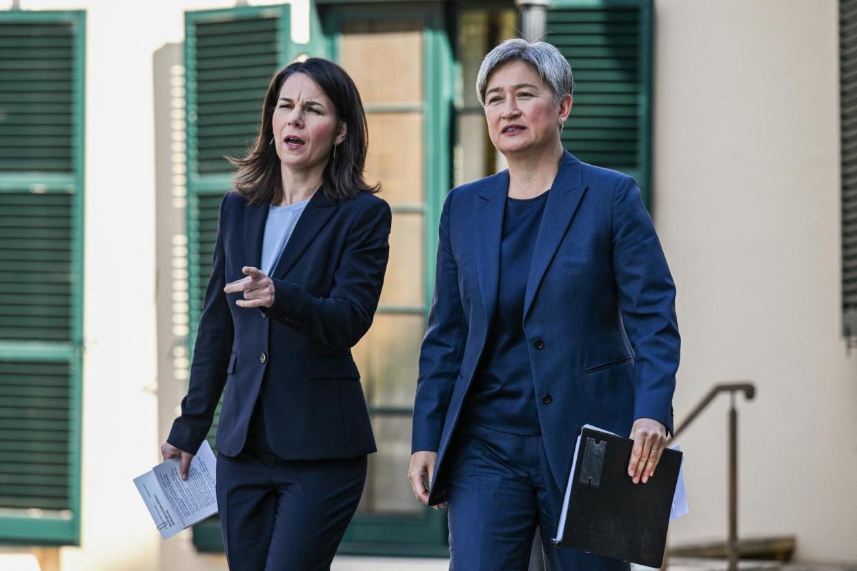 <span>Germany’s Annalena Baerbock and Australia’s Penny Wong have ‘discussed how the international community can help build momentum towards a lasting peace’ amid the Israel-Gaza war.</span><span>Photograph: Michael Errey/AFP/Getty Images</span>