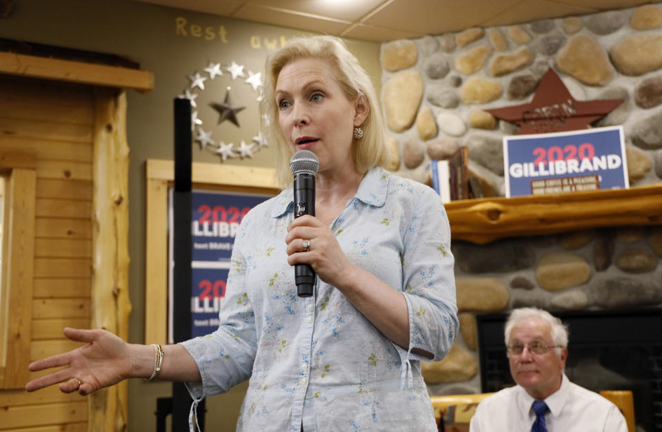 Democratic presidential candidate Sen. Kirsten Gillibrand speaks to local residents at a coffee shop, Saturday, May 25, 2019, in Mason City, Iowa.&nbsp; (Photo: Charlie Neibergall / ASSOCIATED PRESS)