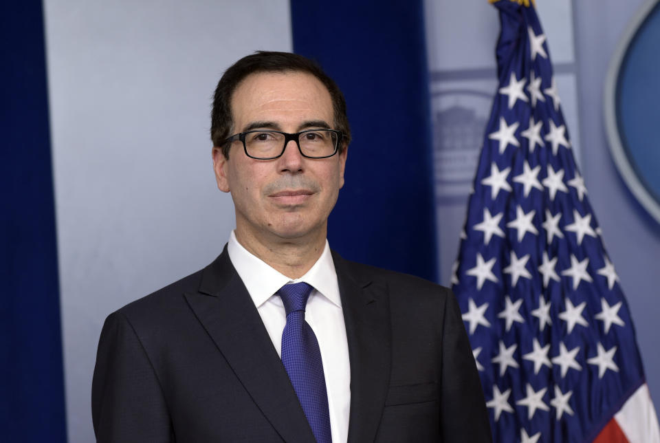 Treasury Secretary Steven Mnuchin waits to speak during the daily briefing at the White House in Washington, Monday, July 31, 2017. (AP Photo/Susan Walsh)