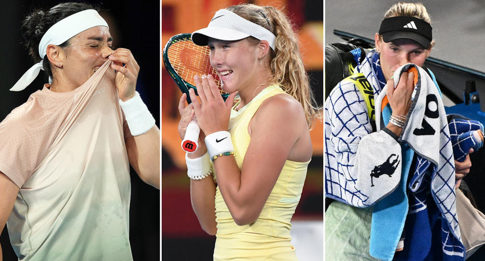 Pictured left to right, tennis stars Ons Jabeur, Mirra Andreeva and Caroline Wozniacki.