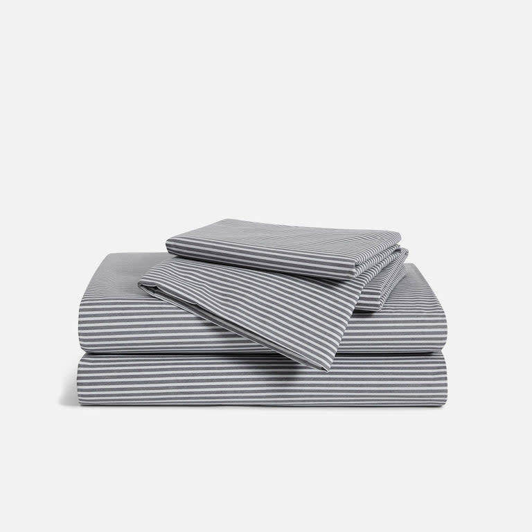 best cooling sheets, striped sheets on a light gray background