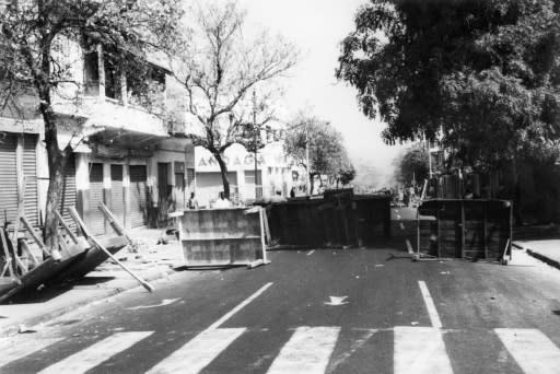 A barricade erected by students during clashes with police in Dakar on May 31, 1968