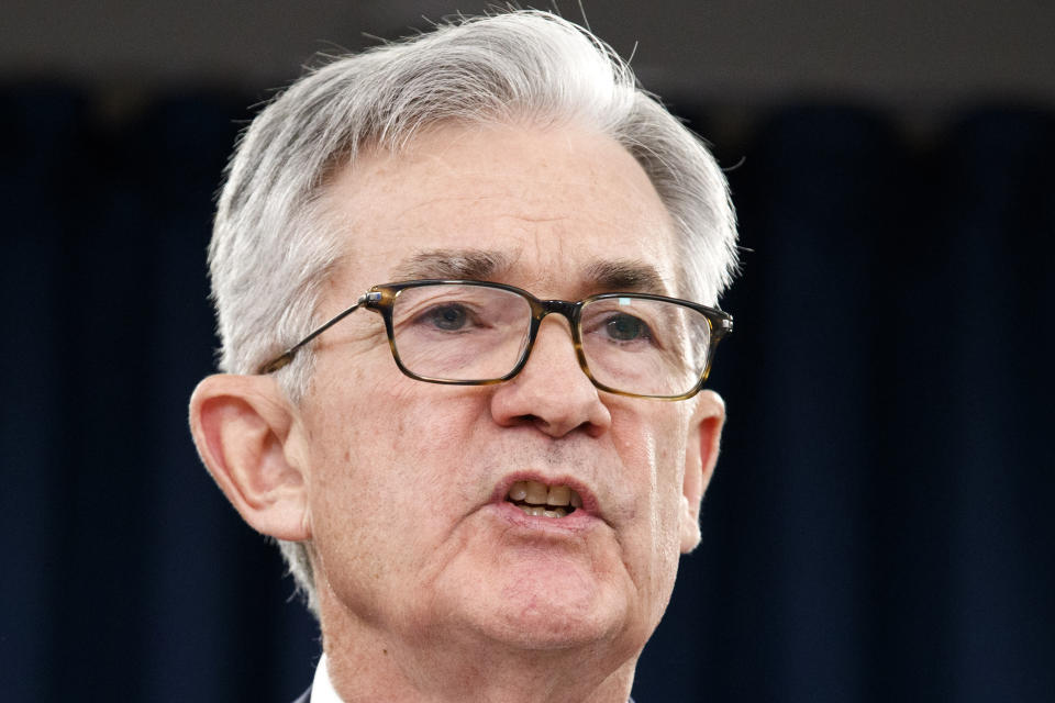 Federal Reserve Chair Jerome Powell speaks during a news conference after the Federal Open Market Committee meeting, Wednesday, Dec. 11, 2019, in Washington. The Federal Reserve is leaving its benchmark interest rate alone and signaling that it expects to keep low rates unchanged through next year. (AP Photo/Jacquelyn Martin)