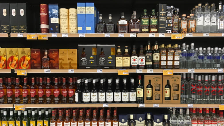 shelves of alcoholic beverages 