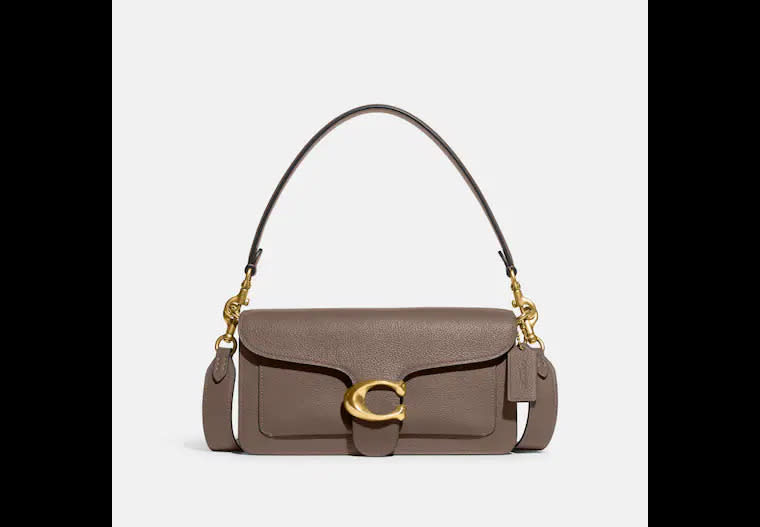 product photo of taupe and gold Tabby Shoulder Bag 26. Image via Coach.