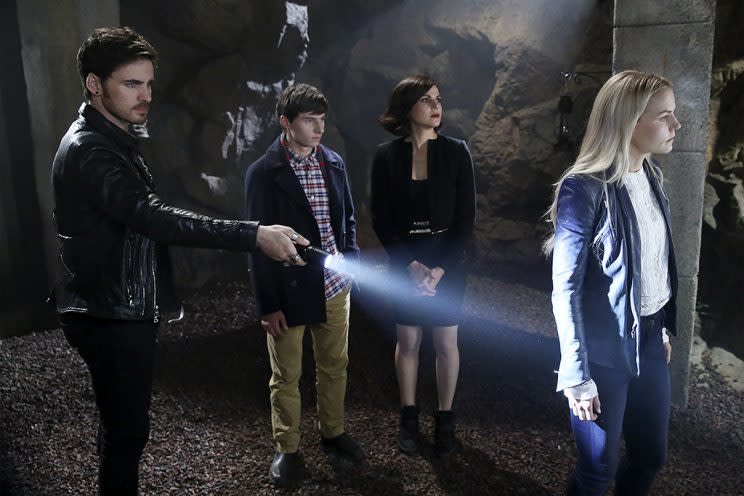 Colin O'Donogue, Jared S. Gilmore, Lana Parrilla, and Jennifer Morrison (Credit: Jack Rowand/ABC)