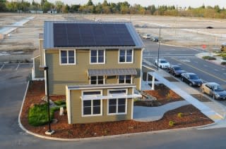 Photovoltaic solar panels on roof of Honda Smart Home at UC-Davis, California