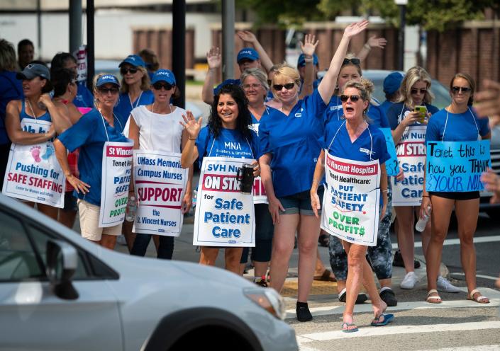 Nurses at St. Vincent Hospital in Worcester, Mass., went on strike March 8 demanding better staffing ratios, which they said is necessary to ensure patient safety.