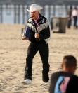 <p>Gosling really got into character as he filmed on the beach in his cowboy outfit. </p>