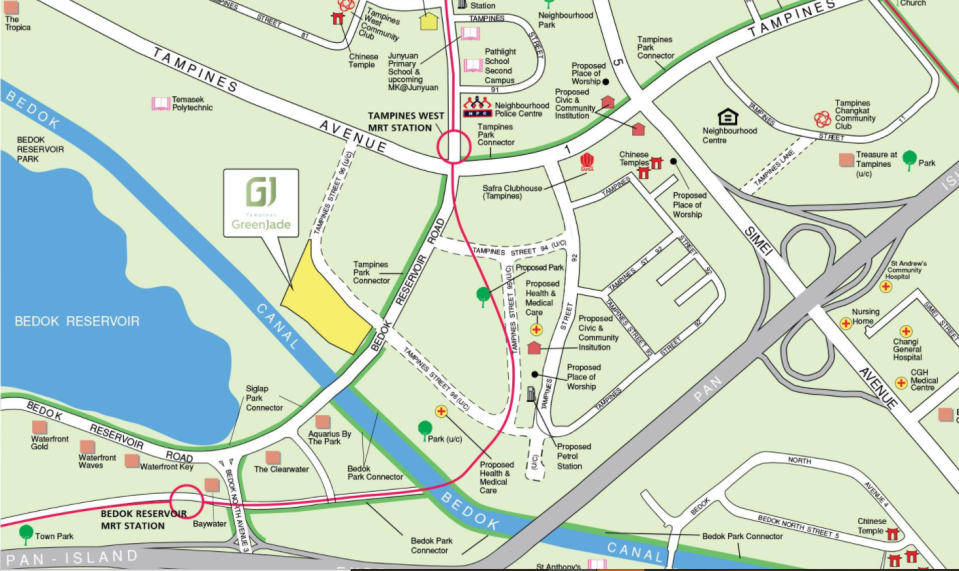 Locality map of the August 2021 Tampines BTO flats along Tampines Street 96