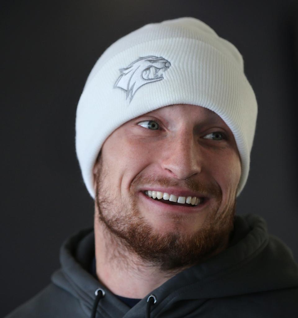 Dylan Laube, who starred for the University of New Hampshire football team the past four years, is anxiously awaiting next week's NFL Draft. Most reports have Laube being drafted anywhere from the fourth round to the possibility of not being drafted and becoming an unrestricted free agent.