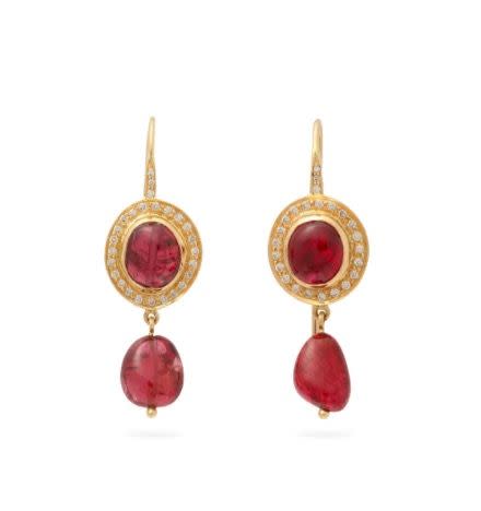 <p>Warm yellow gold perfectly sets off these cherry red spinels and shows just why the gem was so beloved by royalty. </p><p>Yellow gold, spinel and diamond earrings, £2,700, Jade Jagger at Matchesfashion.com<br></p><p><a class="link " href="https://go.redirectingat.com?id=127X1599956&url=https%3A%2F%2Fwww.matchesfashion.com%2Fproducts%2FJade-Jagger-Diamond%252C-spinel-%2526-18kt-gold-drop-earrings-1302619&sref=https%3A%2F%2Fwww.townandcountrymag.com%2Fuk%2Fstyle%2Fjewellery%2Fg33377807%2Faugust-birthstone-jewellery%2F" rel="nofollow noopener" target="_blank" data-ylk="slk:SHOP NOW;elm:context_link;itc:0;sec:content-canvas">SHOP NOW</a></p>