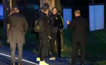 <p>Borussia Dortmund coach Thomas Tuchel is seen by the team bus after an explosion near their hotel before the game </p>