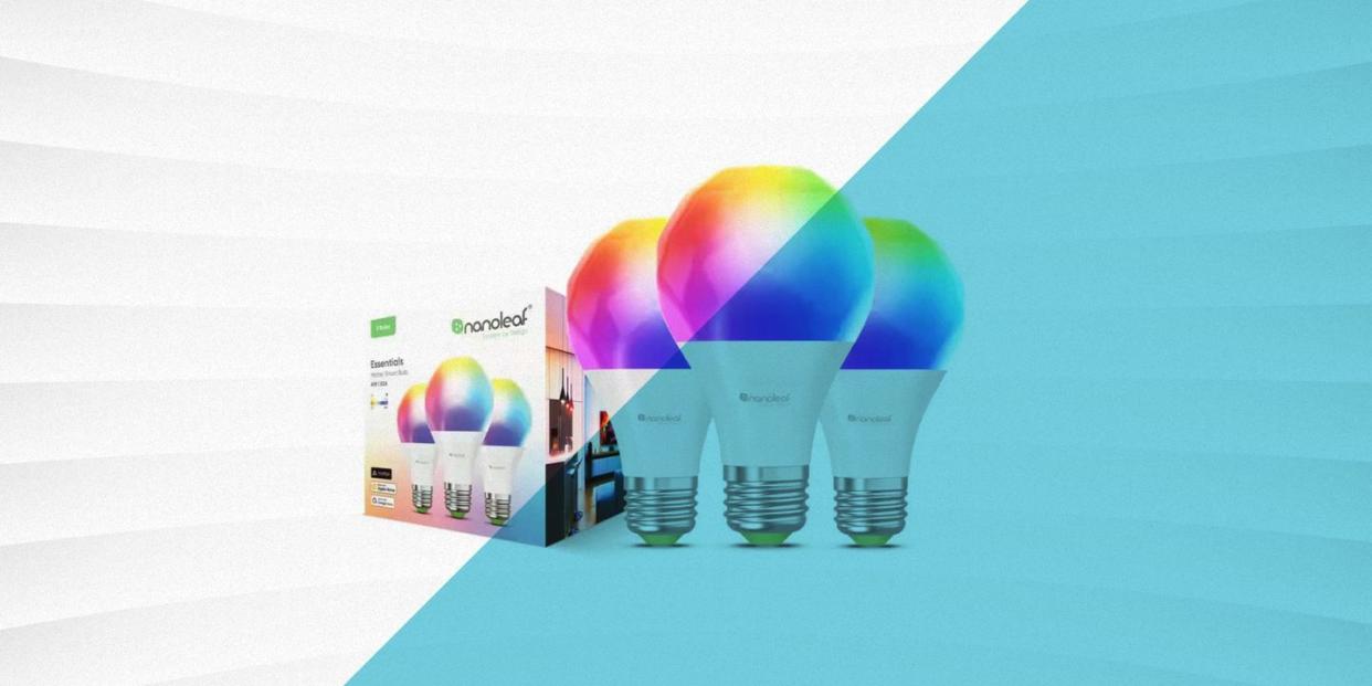 nanoleaf essentials matter a19 smart bulb bright white and color 60 watt equivalent thread and bluetooth 3 pack