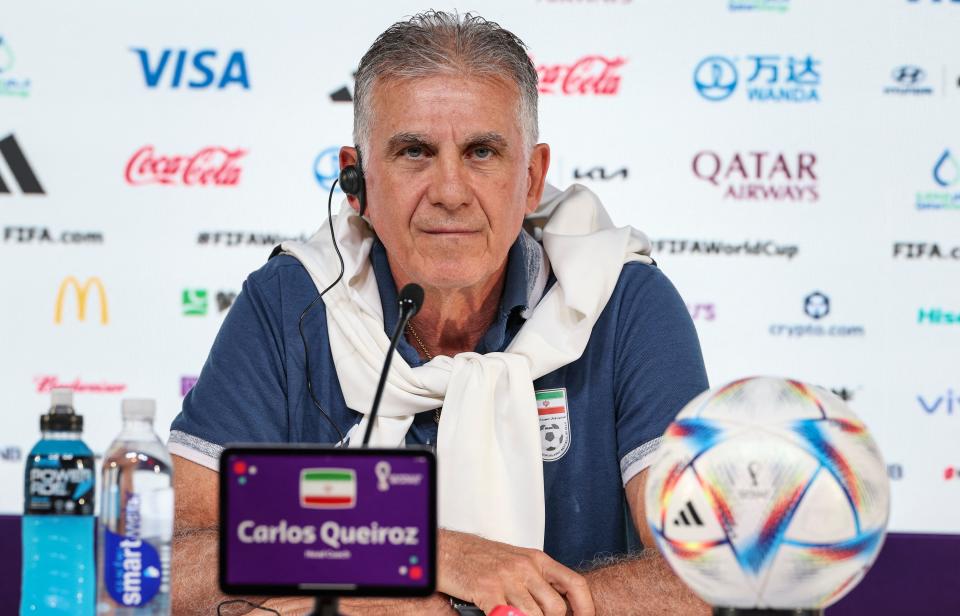 Iran's Portuguese coach Carlos Queiroz attends a press conference at the Qatar National Convention Center (QNCC) in Doha on November 20, 2022, on the eve of the Qatar 2022 World Cup football match between England and Iran. (Photo by FADEL SENNA / AFP) (Photo by FADEL SENNA/AFP via Getty Images)