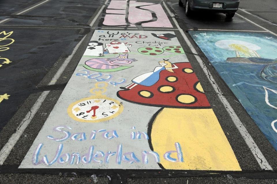 Sara Heeter's painting parking lot spot at Smithville High School