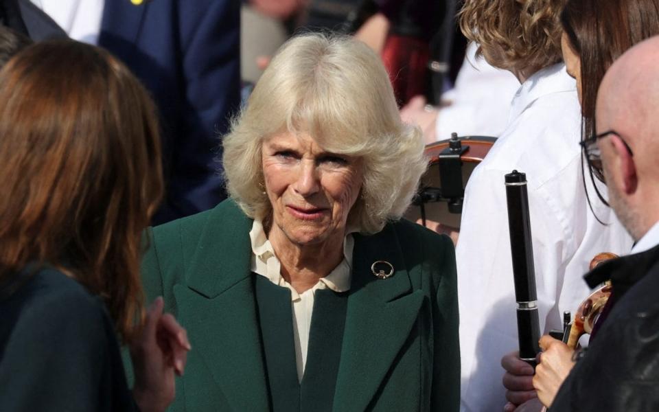 The Duchess of Cornwall, seen here meeting people after the Prince's speech, has made violence against women a cornerstone of her work