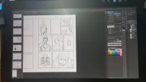 A monitor shows sketches of the webtoon ‘Hellbound’ by Choi Gyuseok at his work room in Seoul