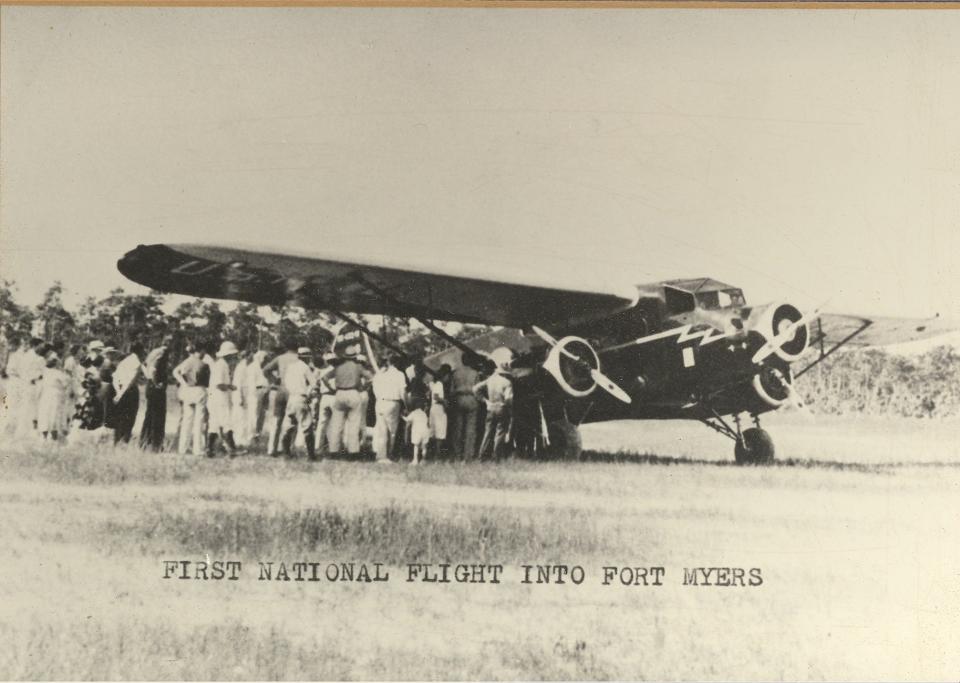 This historic photo documents the first flight in Fort Myers at Page Field in 1937.