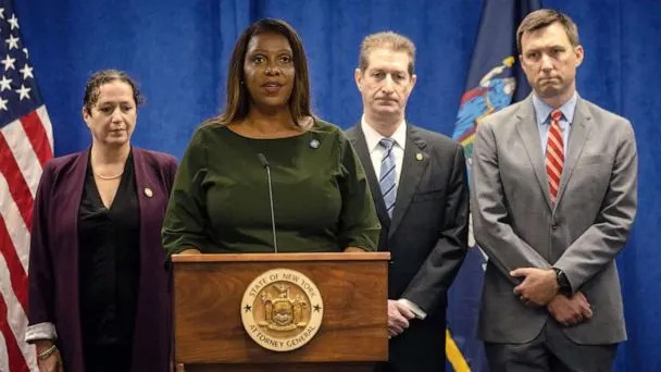 PHOTO: In this Sept. 21, 2022, file photo, New York Attorney General Letitia James speaks during a press conference regarding former US President Donald Trump and his family's financial fraud case in New York. (Yuki Iwamura/AFP via Getty Images, FILE)