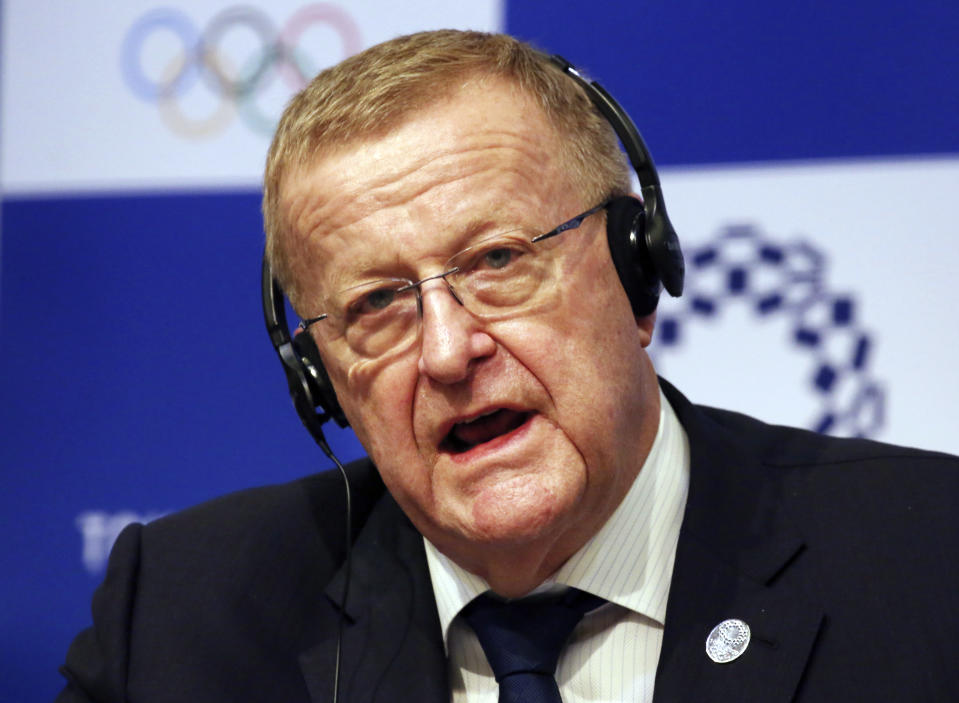 FILE - In this Dec. 5, 2018, file photo, John Coates, the leader of the IOC's coordination commission for the Tokyo Olympics, speaks during a press conference in Tokyo. Coates said there is no May deadline to cancel the games and he remains confident the event will go ahead despite sports coming to a virtual standstill globally amid the coronavirus outbreak. Coates told the Sydney Morning Herald newspaper Monday, March 16, 2020: “It’s all proceeding to start on the 24th of July.”(AP Photo/Koji Sasahara, File)