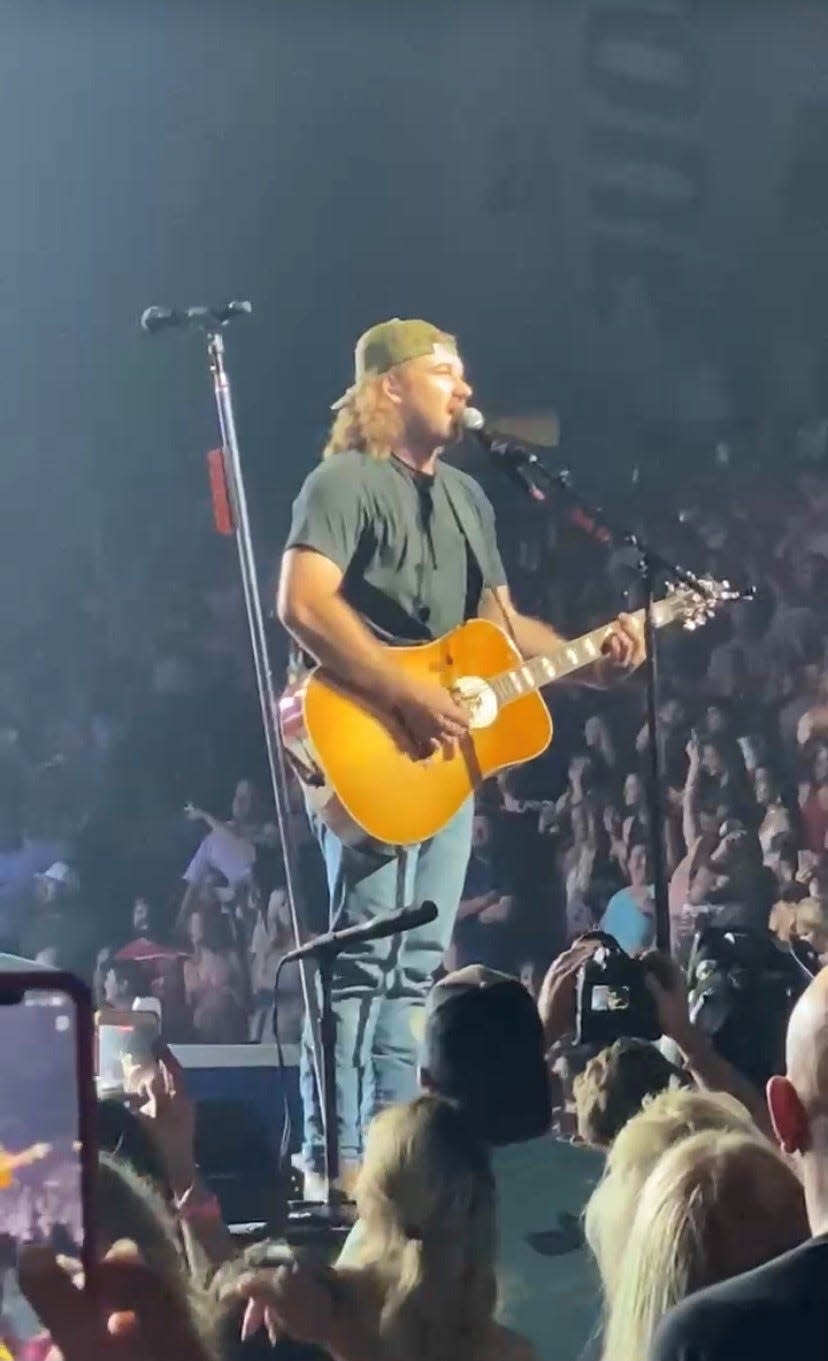 Morgan Wallen made a surprise appearance at Luke Bryan's July 30 concert at Nashville's Bridgestone Arena.