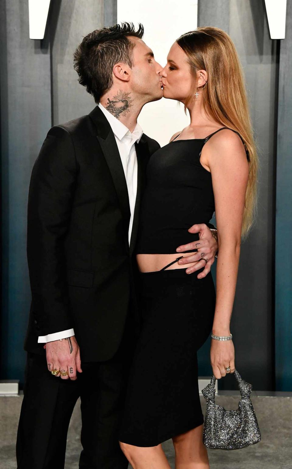 Adam Levine and Behati Prinsloo attends the 2020 Vanity Fair Oscar Party hosted by Radhika Jones at Wallis Annenberg Center for the Performing Arts on February 09, 2020 in Beverly Hills, California