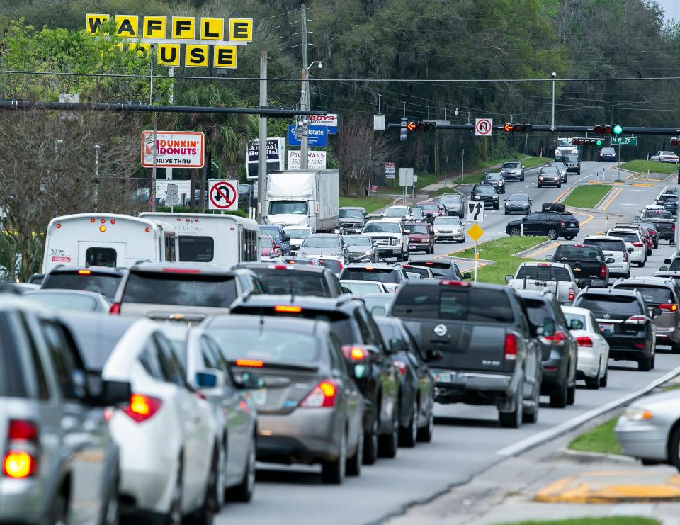 Traffic backs up just west of Interstate 75 on Newberry Road on a Friday afternoon in 2019.