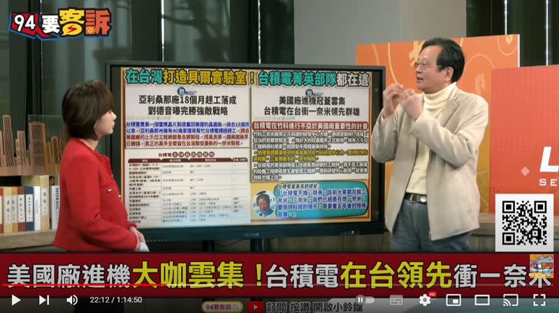 黃創夏表示台積電八千位研發工程師通通都在台灣拼一奈米（圖／翻攝自94要客訴）