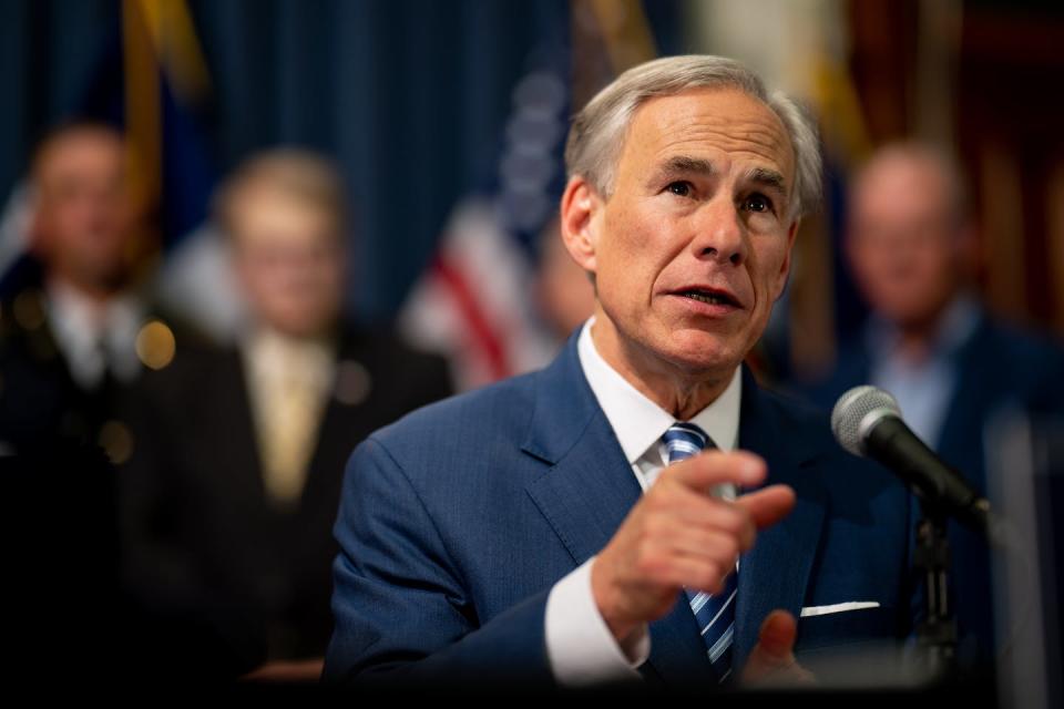 Texas Gov. Greg Abbott, who has said he intends to pardon the Army veteran who was recently convicted of killing a Black Lives Matter protester. <a href="https://www.gettyimages.com/detail/news-photo/texas-gov-greg-abbott-speaks-during-a-news-conference-at-news-photo/1497020155?adppopup=true" rel="nofollow noopener" target="_blank" data-ylk="slk:Brandon Bell/Getty Images;elm:context_link;itc:0;sec:content-canvas" class="link ">Brandon Bell/Getty Images</a>