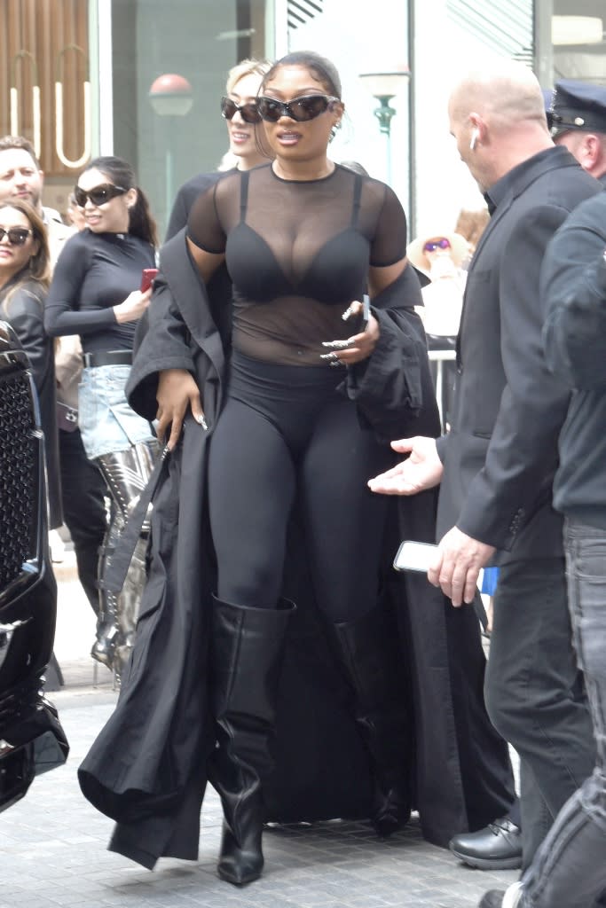 Megan Thee Stallion arrives at Balenciaga’s Spring 2023 fashion show in New York City on May 22, 2022. - Credit: Johns PKI / SplashNews.com