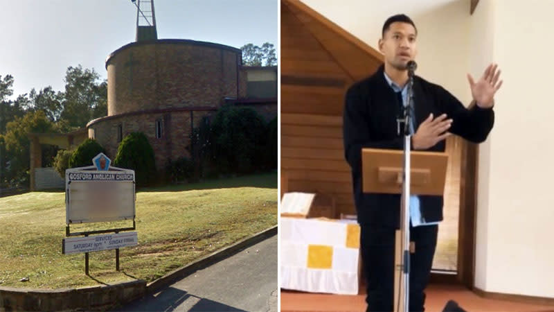 The Gosford Anglican Church's sign was arranged by Fr Rod Bower to show a message speaking out against Israel Folau's homophobic sermons.