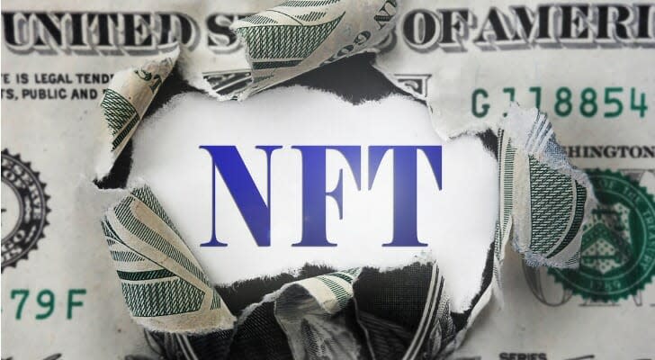 NFT tearing a hole in a dollar bill