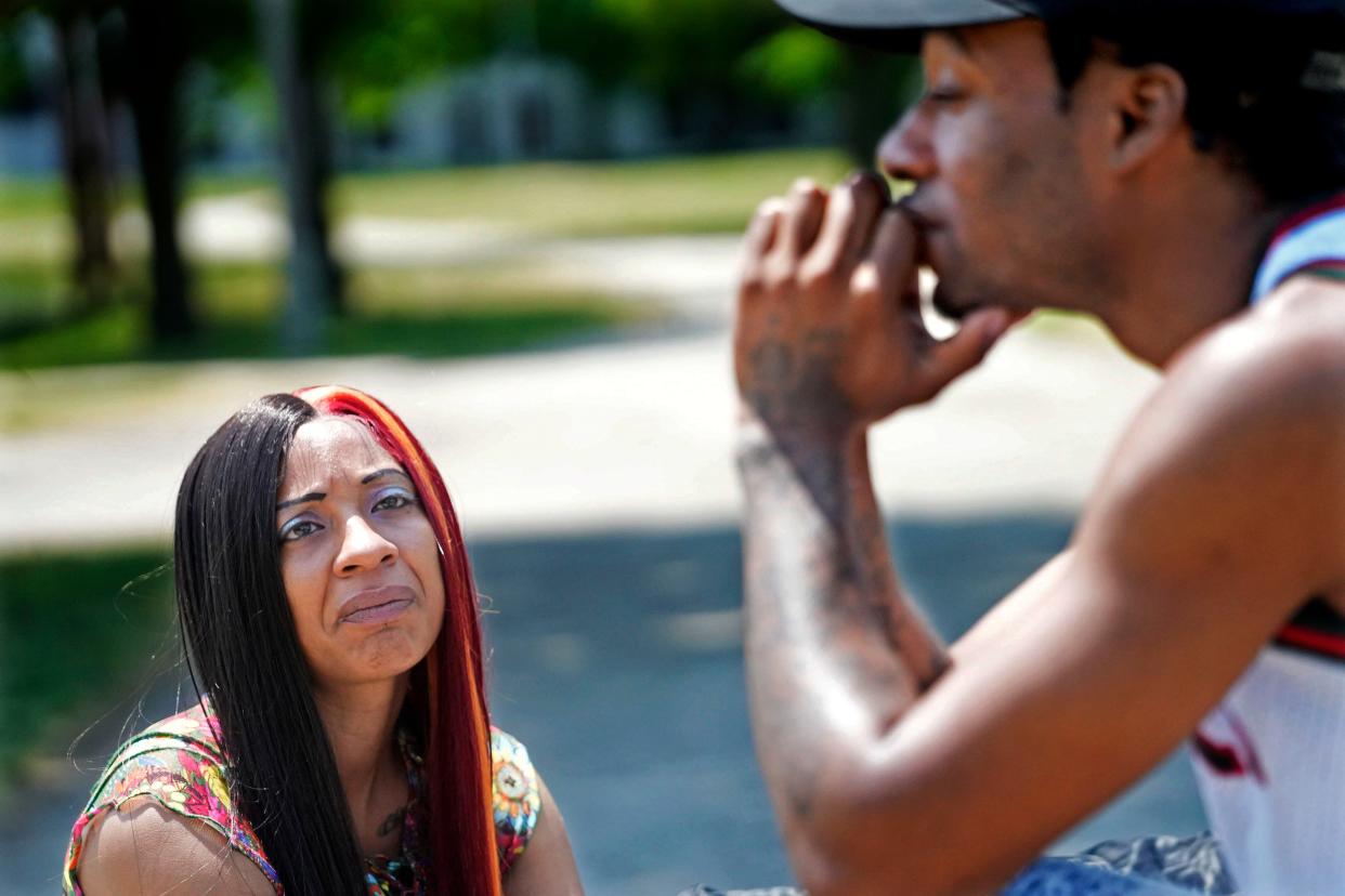 Karen Ramirez, left, and Justin Johnson, the parents of Amillianna Ramirez-Johnson, discuss her brief life while at a park in Milwaukee. Amillianna died at 30 hours old at Ascension Columbia St. Mary's Hospital in Milwaukee.