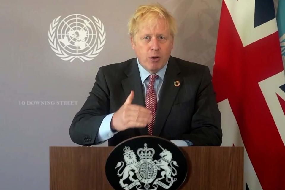 Boris Johnson addressing the UN (AP)