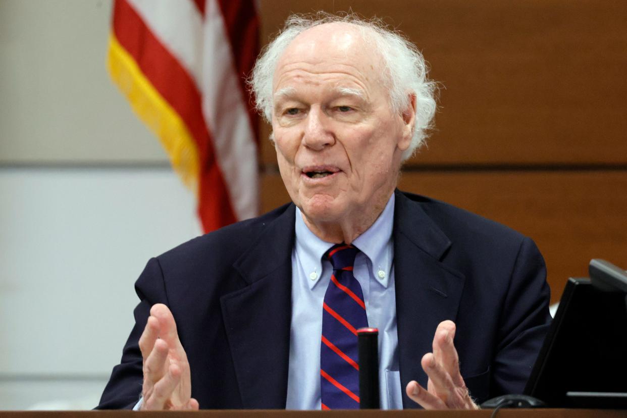 Dr. Kenneth Jones testifies during the penalty phase of the trial of Marjory Stoneman Douglas High School shooter Nikolas Cruz at the Broward County Courthouse in Fort Lauderdale on Tuesday, Sept. 13, 2022. Cruz previously plead guilty to all 17 counts of premeditated murder and 17 counts of attempted murder in the 2018 shootings. (Amy Beth Bennett/South Florida Sun Sentinel via AP, Pool)