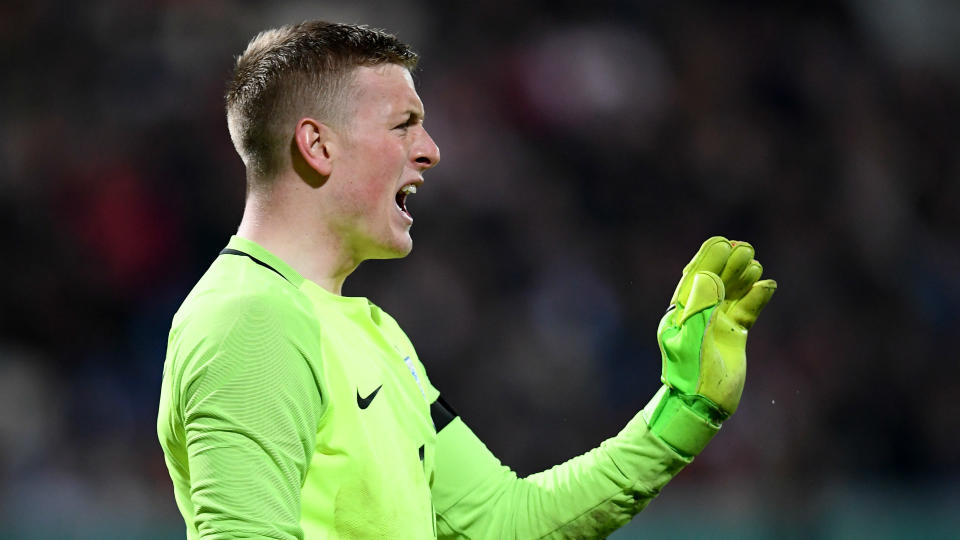 What a night: The Everton goalkeeper shone against Germany with two first class saves