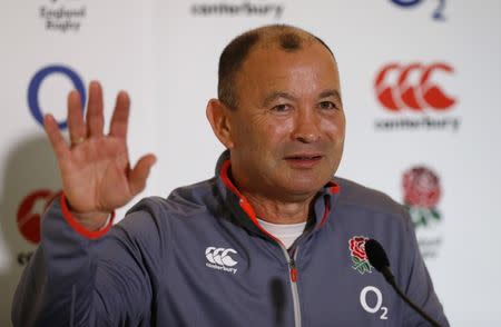 Britain Rugby Union - England Training & Press Conference - Pennyhill Park, Bagshot, Surrey - 24/2/17 England Head Coach Eddie during the press conference Action Images via Reuters / Andrew Boyers Livepic