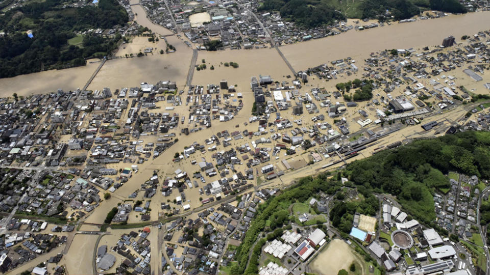 Flooded streets of Kumamoto prefecture, southwestern Japan