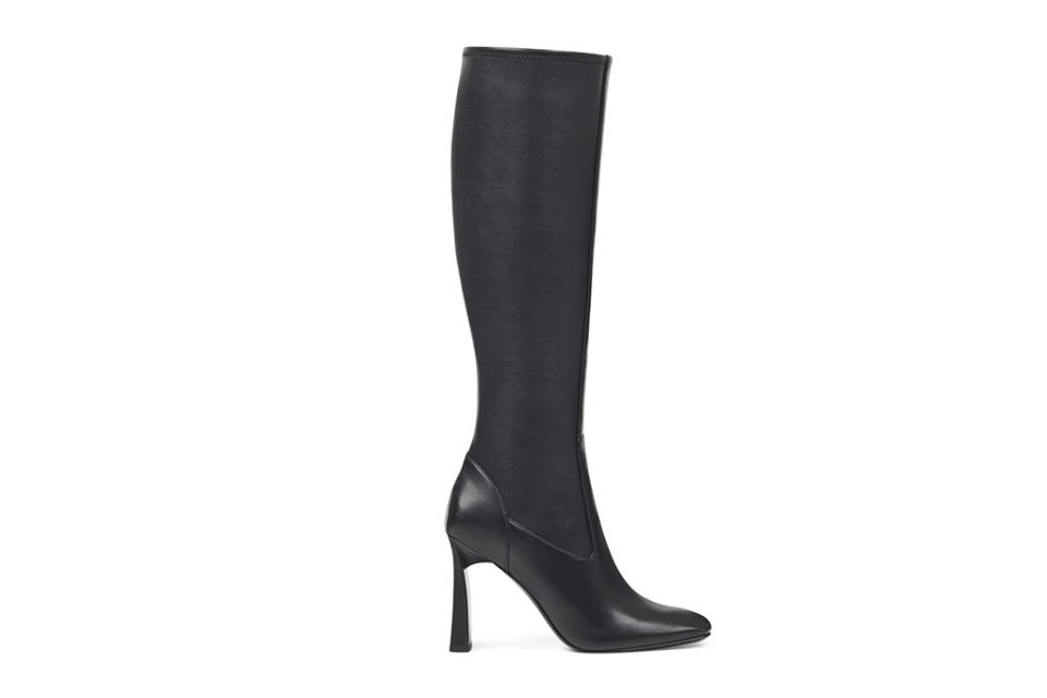 nine west boot, square toe thigh high boot, black boots 